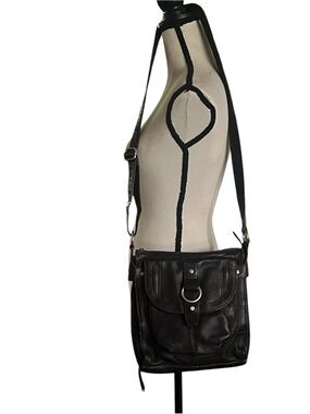 Vintage Fossil Black Leather Messenger Crossbody handbag